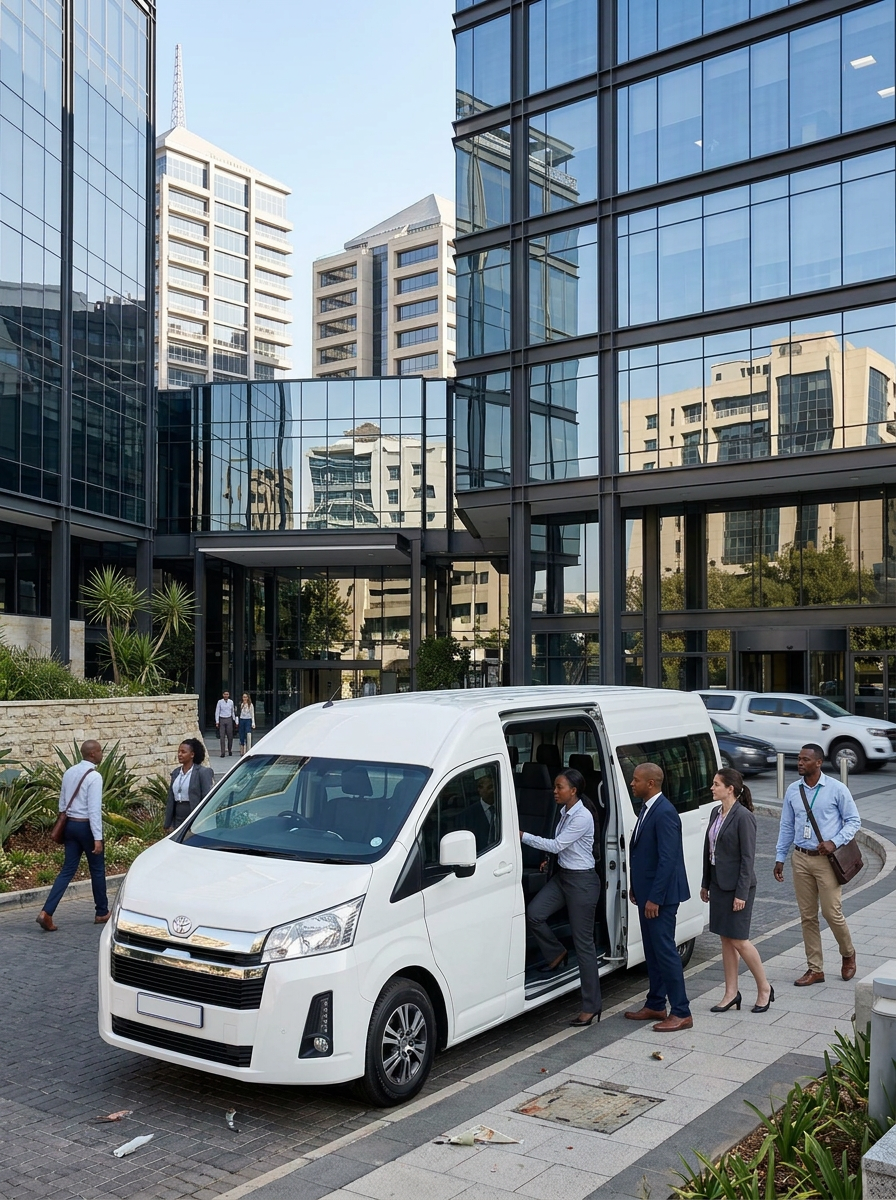 Staff shuttle collecting corporate employees — Pretoria